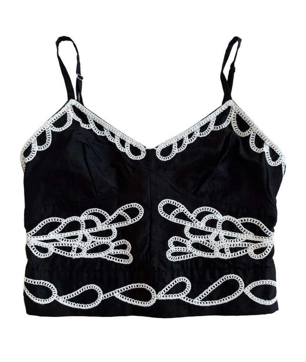 Jason Wu Black and White Embroidered Crop Cami Top Size M